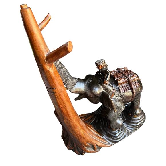 Large Wooden Elephant Staue Sculpture Vintage hand carved Carving trunk up - Picture 5 of 12